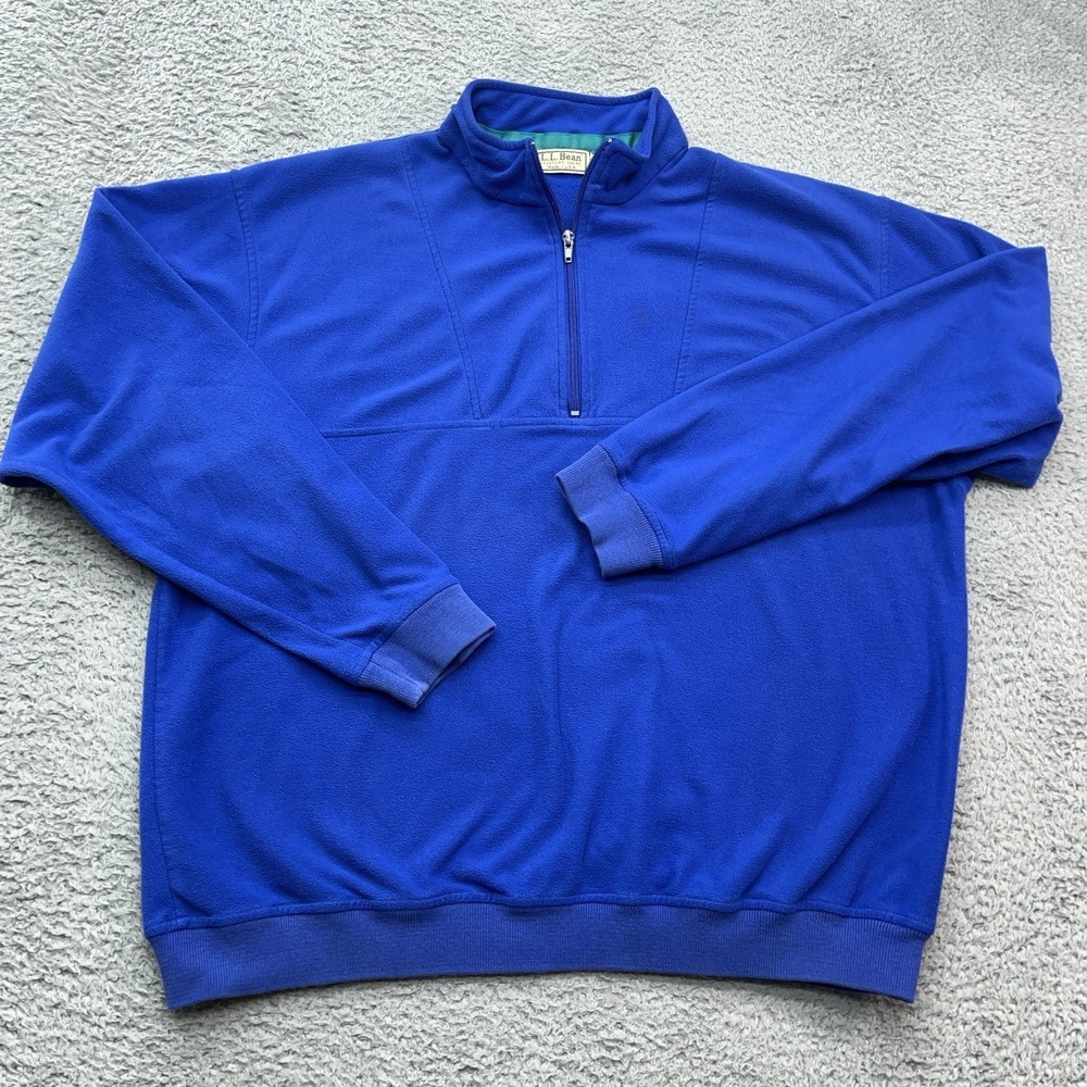 LL Bean 1/4 Zip Fleece Mens XL Blue Vintage USA Made Pullover Sweater Gorpcore